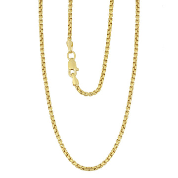 4.4MM 250 Yellow Gold Round Box Chain .925 Sterling Silver 8"-28"